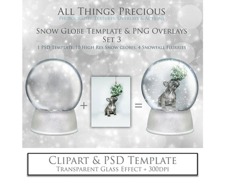 Digital Snow Globe Clipart and Background with snow Overlays and a PSD Template included in the set.The globe is transparent, perfect for you to add your own images and retain the snow globe effect. Photoshop Photography Background. Printable, Editable for Christmas with Santa Window or Glass Globe. ATP Textures