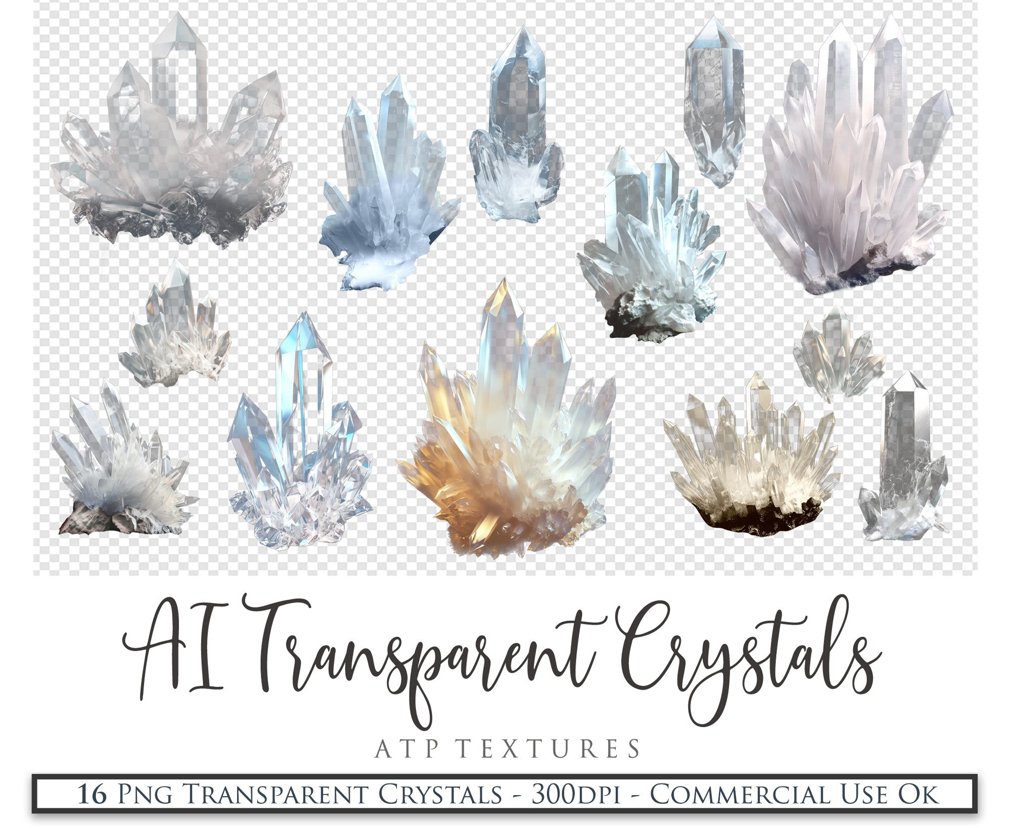 Quartz Rock Crystal overlays for clipart or Photography editing. Transparent clear see through digital files. High resolution graphic Assets for design. by ATP textures.