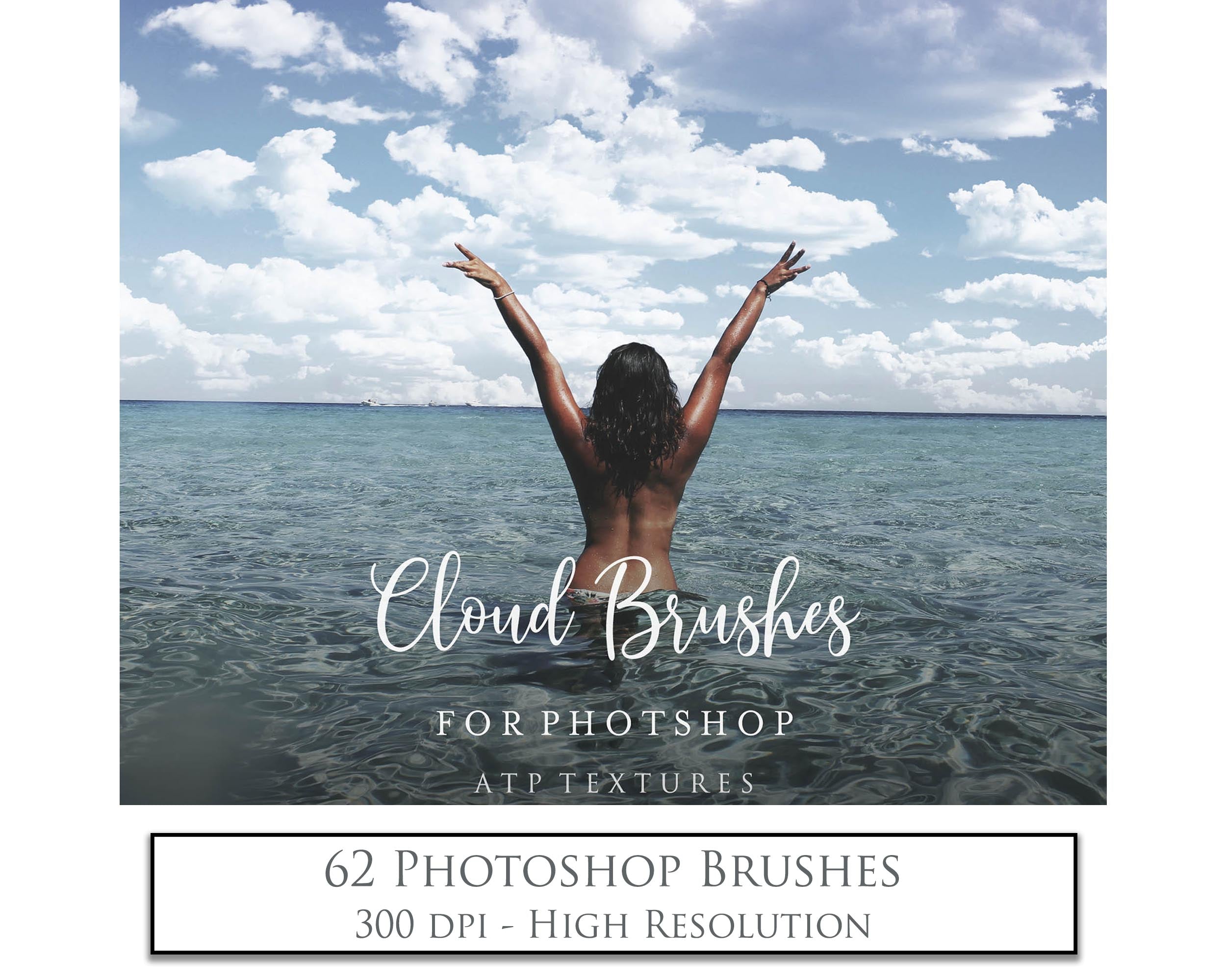 Cloud brushes for photographers. High Resolution Photoshop brushes for photography and digital design.  Digital Stamps for scrapbooking, create photo overlays and use in graphic design. Assets and Add ons. High resolution digital files.  ATP Textures 
