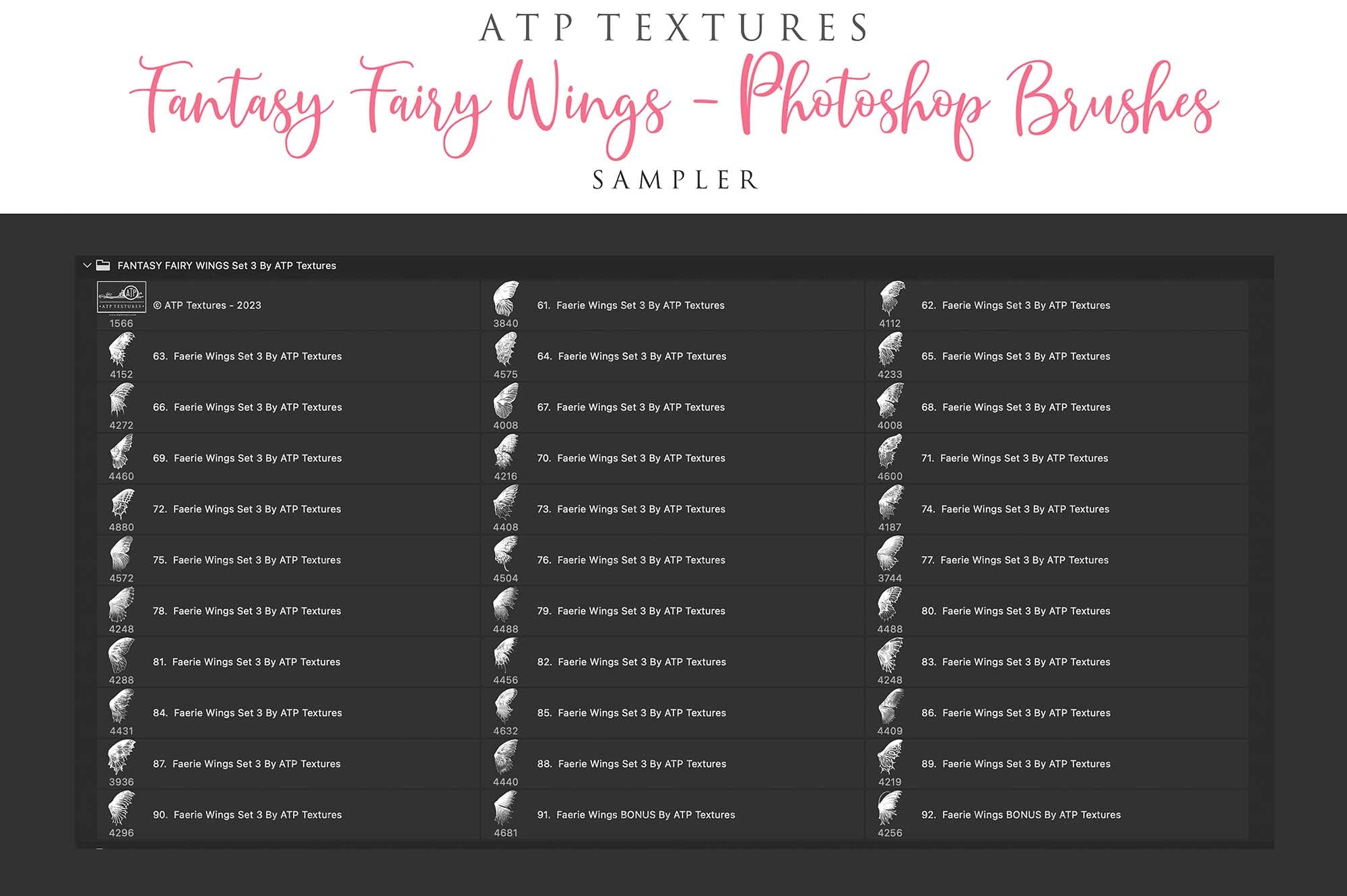 Photoshop Brushes in high resolution. Gorgeous fairy wings in 30 styles. Perfect for your fantasy edit, photography and digital art. Fairy Wings Overlays. Transparent, high resolution wings for photographers. Fantasy digital art, Child portraiture. White fairy wings. Digital download. Graphic effects. ATP Textures