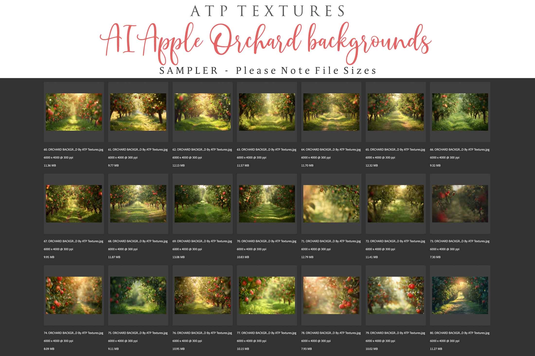 Apple Orchard Digital Background for Photographers. Fine Art Photo Backdrop. Add to your images for a dramatic sky effect. Each Digital file is 300dpi. These are in Jpeg format and high resolution. Find more at ATP Textures store.