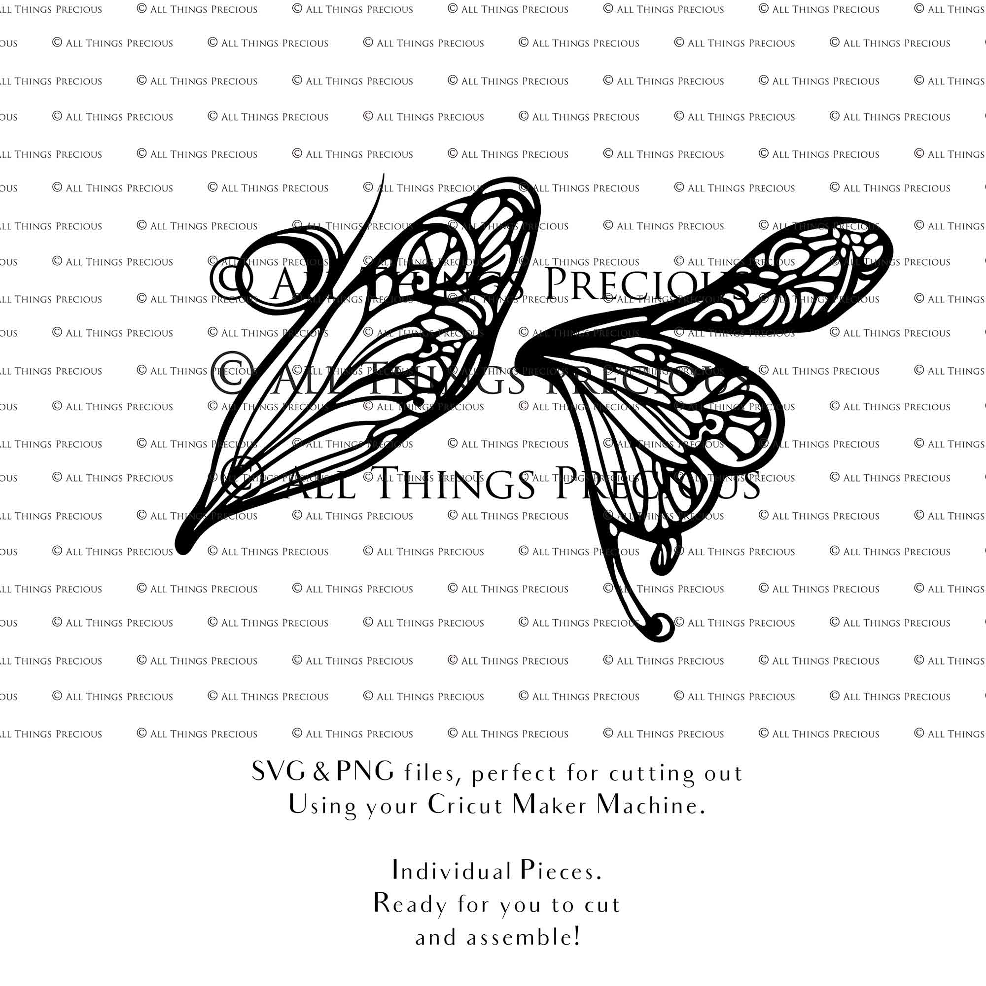 SVG & PNG Fairy Wing files for Cricut or Silhouette Cameo Cutting Machine. To create wearable fairy wings, in adult or children sizes.  Use this clipart design for Halloween Costumes, Fantasy or Cosplay or photography. Or use as ephemera in weddings, engagements or baby shower invitations. These are Individual wing parts, for you to cut and assemble. This is a digital product. 