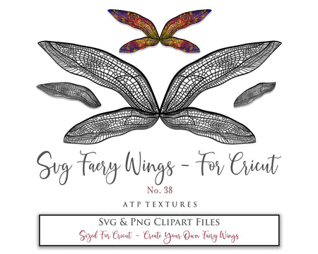 SVG & PNG Fairy/Angel Wing files for Cricut, Silhouette Cameo and other Cutting Machines. Create wearable fairy wings, all sizes. Perfect for Halloween Costumes, Fantasy, Cosplay, Photography. Prints, Wedding, Engagement, Baby Shower invitations, Sublimation Printing, Clip Art and more. Cut and assemble. ATP Textures.
