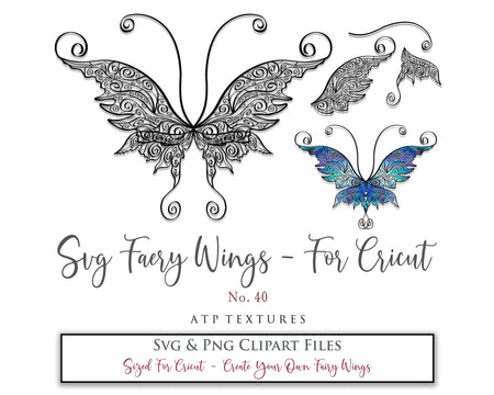 SVG & PNG Fairy/Angel Wing files for Cricut, Silhouette Cameo and other Cutting Machines. Create wearable fairy wings, all sizes. Perfect for Halloween Costumes, Fantasy, Cosplay, Photography. Prints, Wedding, Engagement, Baby Shower invitations, Sublimation Printing, Clip Art and more. Cut and assemble. ATP Textures.