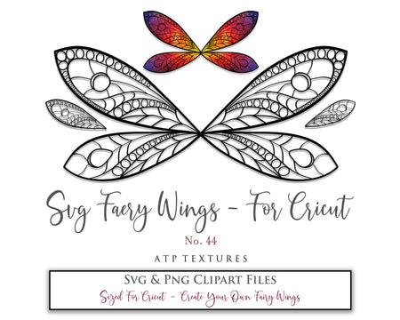 SVG & PNG Fairy/Angel Wing files for Cricut, Silhouette Cameo and other Cutting Machines. Create wearable fairy wings, all sizes. Perfect for Halloween Costumes, Fantasy, Cosplay, Photography. Prints, Wedding, Engagement, Baby Shower invitations, Sublimation Printing, Clip Art and more. Cut and assemble. ATP Textures.