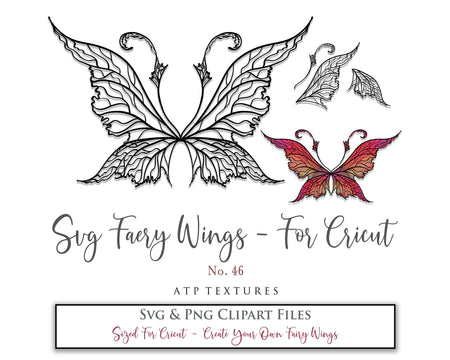 SVG & PNG Fairy/Angel Wing files for Cricut, Silhouette Cameo and other Cutting Machines. Create wearable fairy wings, all sizes. Perfect for Halloween Costumes, Fantasy, Cosplay, Photography. Prints, Wedding, Engagement, Baby Shower invitations, Sublimation Printing, Clip Art and more. Cut and assemble. ATP Textures.