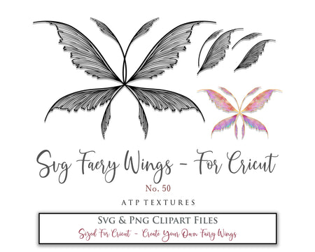 SVG & PNG Fairy/Angel Wing files for Cricut, Silhouette Cameo and other Cutting Machines. Create wearable fairy wings, all sizes. Perfect for Halloween Costumes, Fantasy, Cosplay, Photography. Prints, Wedding, Engagement, Baby Shower invitations, Sublimation Printing, Clip Art and more. Cut and assemble. ATP Textures.