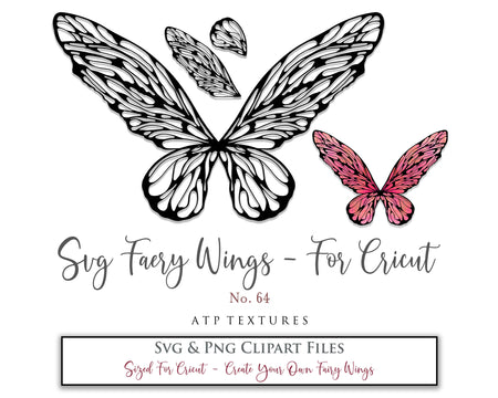 SVG & PNG Fairy/Angel Wing files for Cricut, Silhouette Cameo and other Cutting Machines. Create wearable fairy wings, all sizes. Perfect for Halloween Costumes, Fantasy, Cosplay, Photography. Prints, Wedding, Engagement, Baby Shower invitations, Sublimation Printing, Clip Art and more. Cut and assemble. ATP Textures.