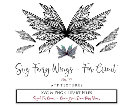 SVG & PNG Fairy/Angel Wing files for Cricut, Silhouette Cameo and other Cutting Machines. Create wearable fairy wings, all sizes. Perfect for Halloween Costumes, Fantasy, Cosplay, Photography. Prints, Wedding, Engagement, Baby Shower invitations, Sublimation Printing, Clip Art and more. Cut and assemble. ATP Textures.