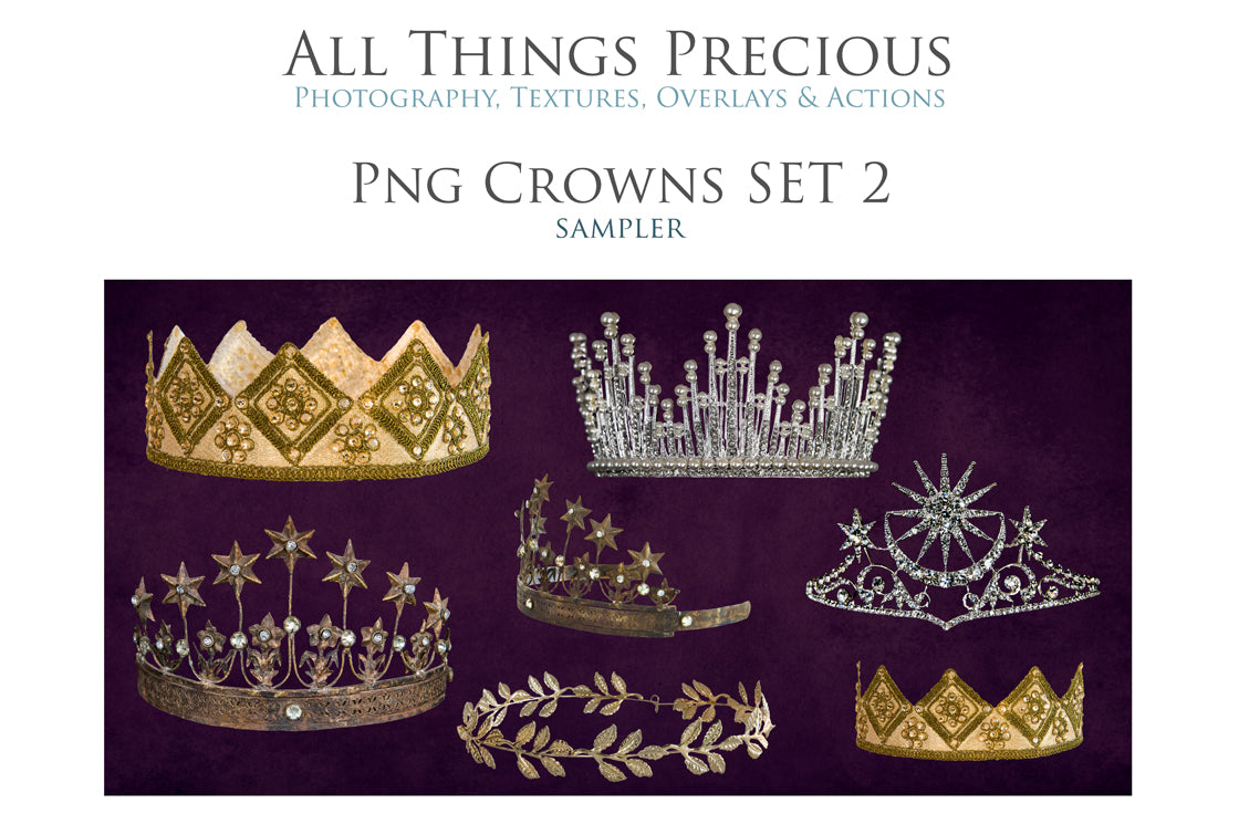 Png high resolution overlays for fine art photography, digital scrapbooking. 6 Crown overlays, tiara clipart, photo overlay by  ATP textures.