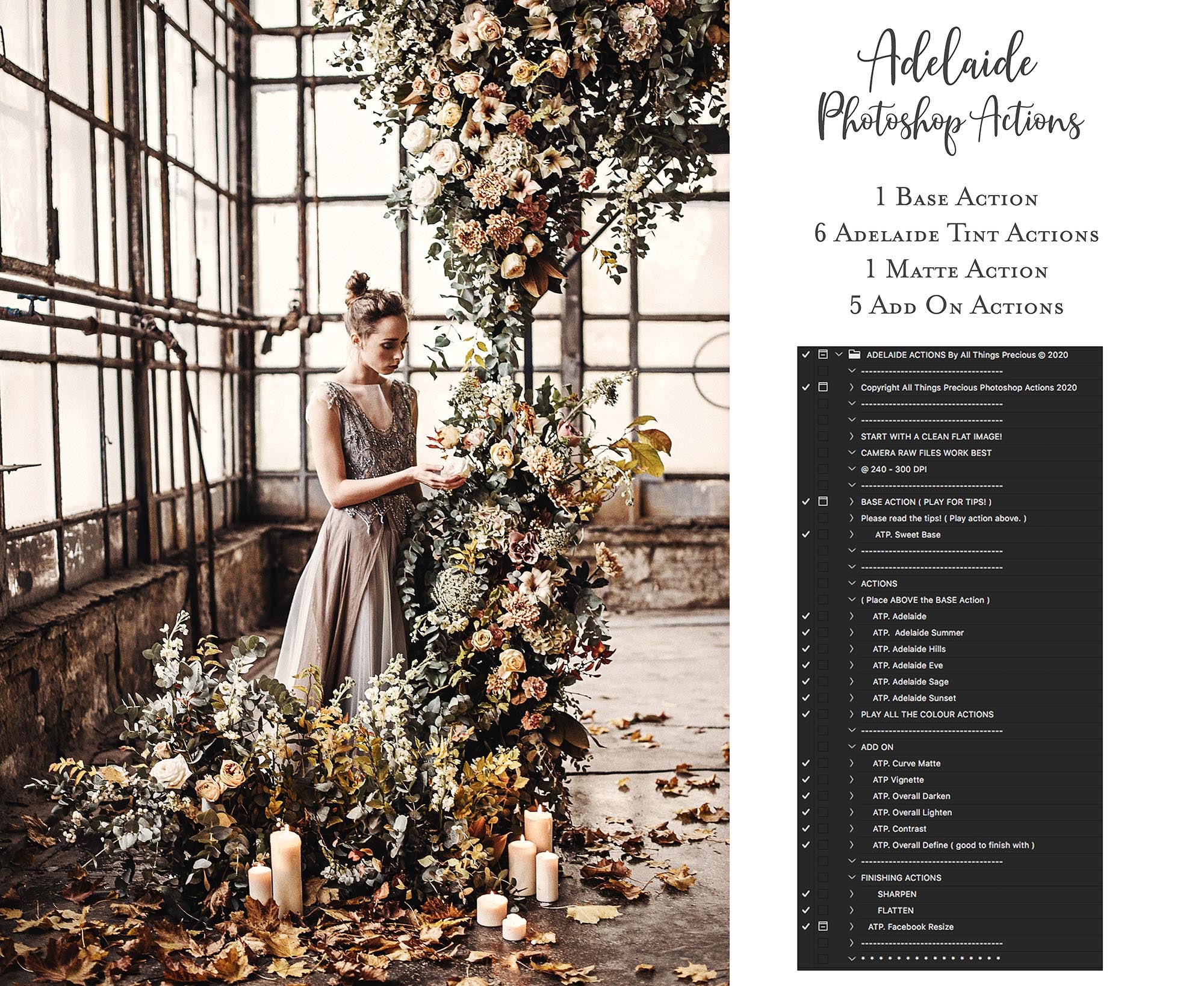 Photoshop Actions for Photography Edits. PS atn files are compatible with all versions of photoshop above CS6. Photoshop Actions for professional photographers, photo edits and Instagram influencers. Warm, Rich, light, Matte. For Wedding, Newborn, Studio Photography. By ATP Textures