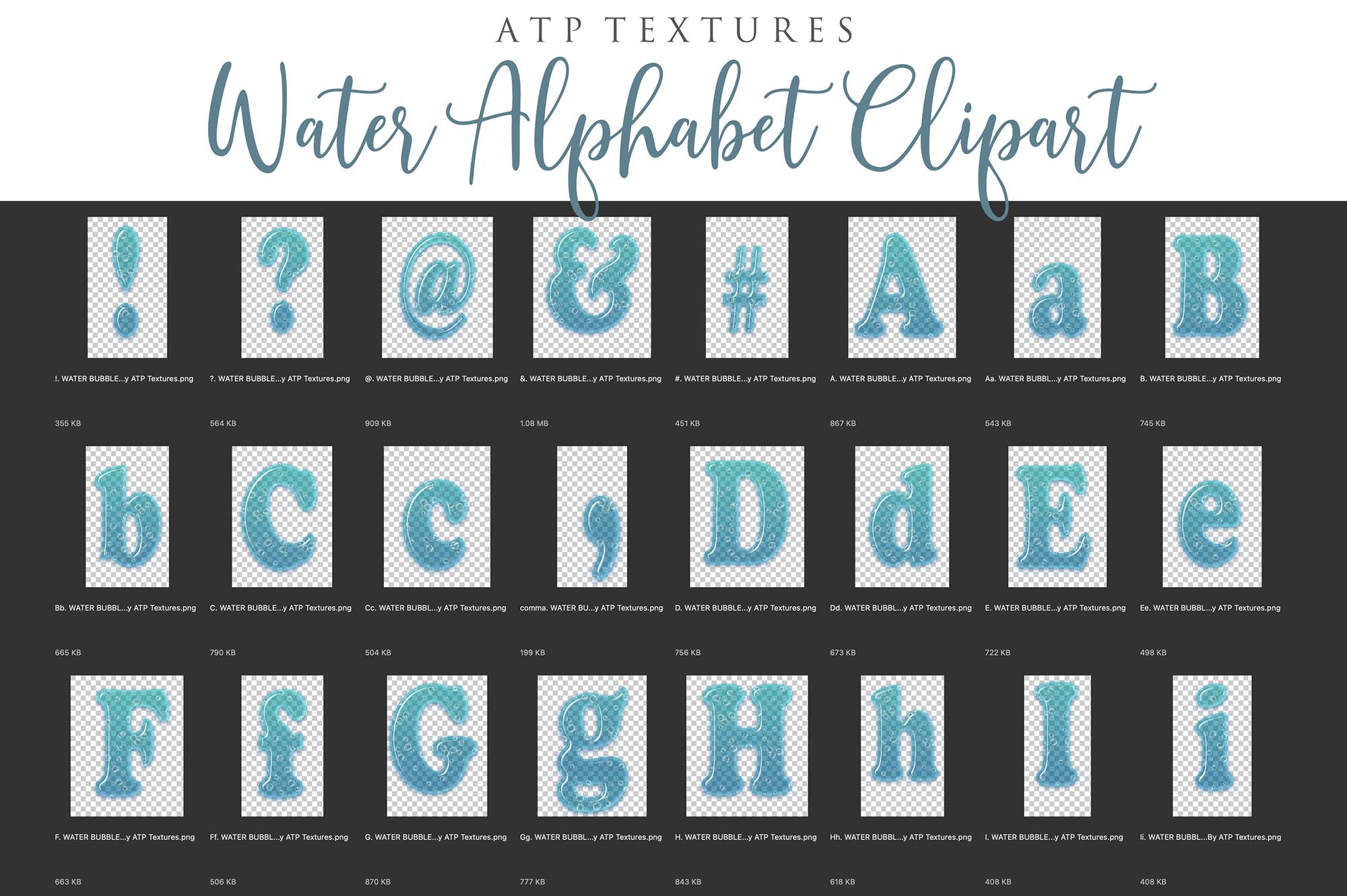 Water Bubble LETTERS & NUMBERS - Clipart