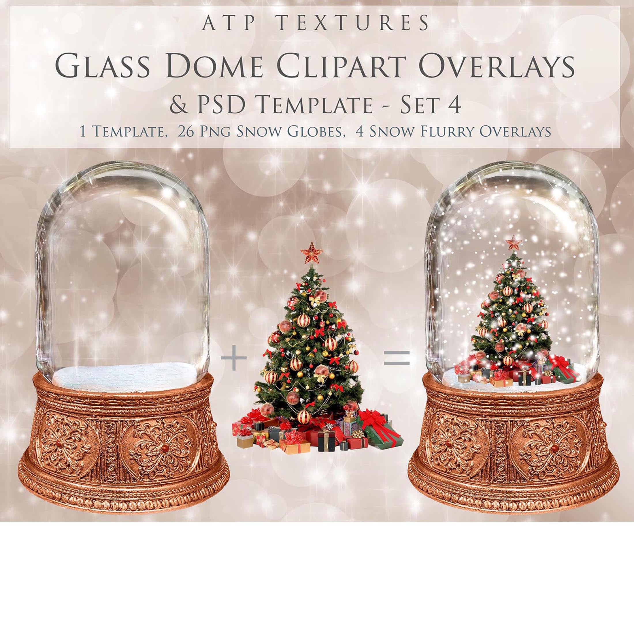 Digital Snow Globe Clipart with Overlays PSD Template.The globe is transparent. Add images. See through effect. Photoshop Photography Printable, Editable for Christmas with Frozen Winter Theme. Clear Glass graphic effects. ATP Textures