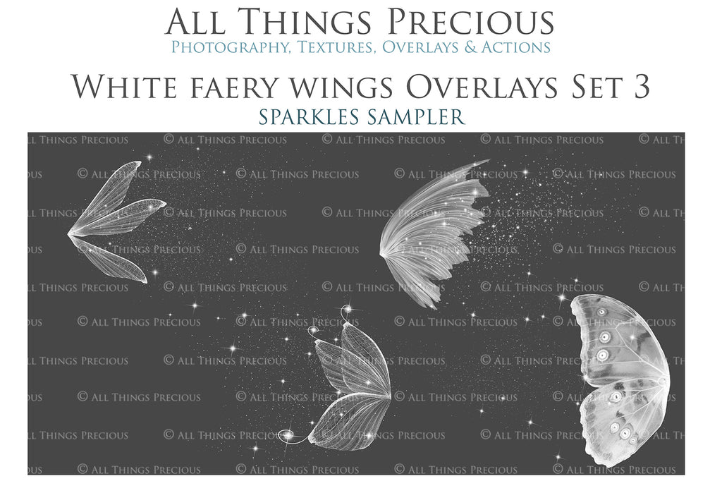 White Sparkling fairy wings, Png overlays for photoshop. High resolution transparent, see through wings. Fairycore, Cosplay, Photographers, Photoshop Edits, Digital overlay for photography. Digital stock and resources. Graphic design. Colourful, Gold, Fantasy Wing Bundle. Assets for Fine Art design. By ATP Textures