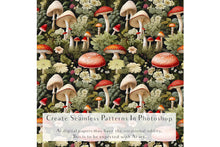 Load image into Gallery viewer, Digital scrapbooking paper. High resolution, Background, printable, print. Botanical mushroom Scrapbook, pattern. Seamless pattern.
