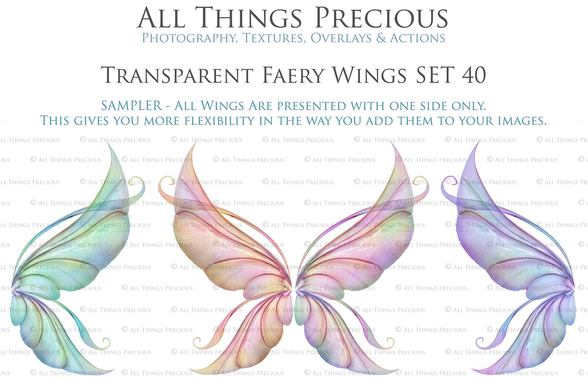 Digital Fairy Wing Overlays clipart. Png transparent see through files for photoshop. Photography editing. High resolution, 300dpi. Printable, Photography Graphic Assets, add on stock resources. Scrapbooking design. Fairy Photographer edit tools. Colourful. ATP Textures. Overlays. Actions, Printable design.