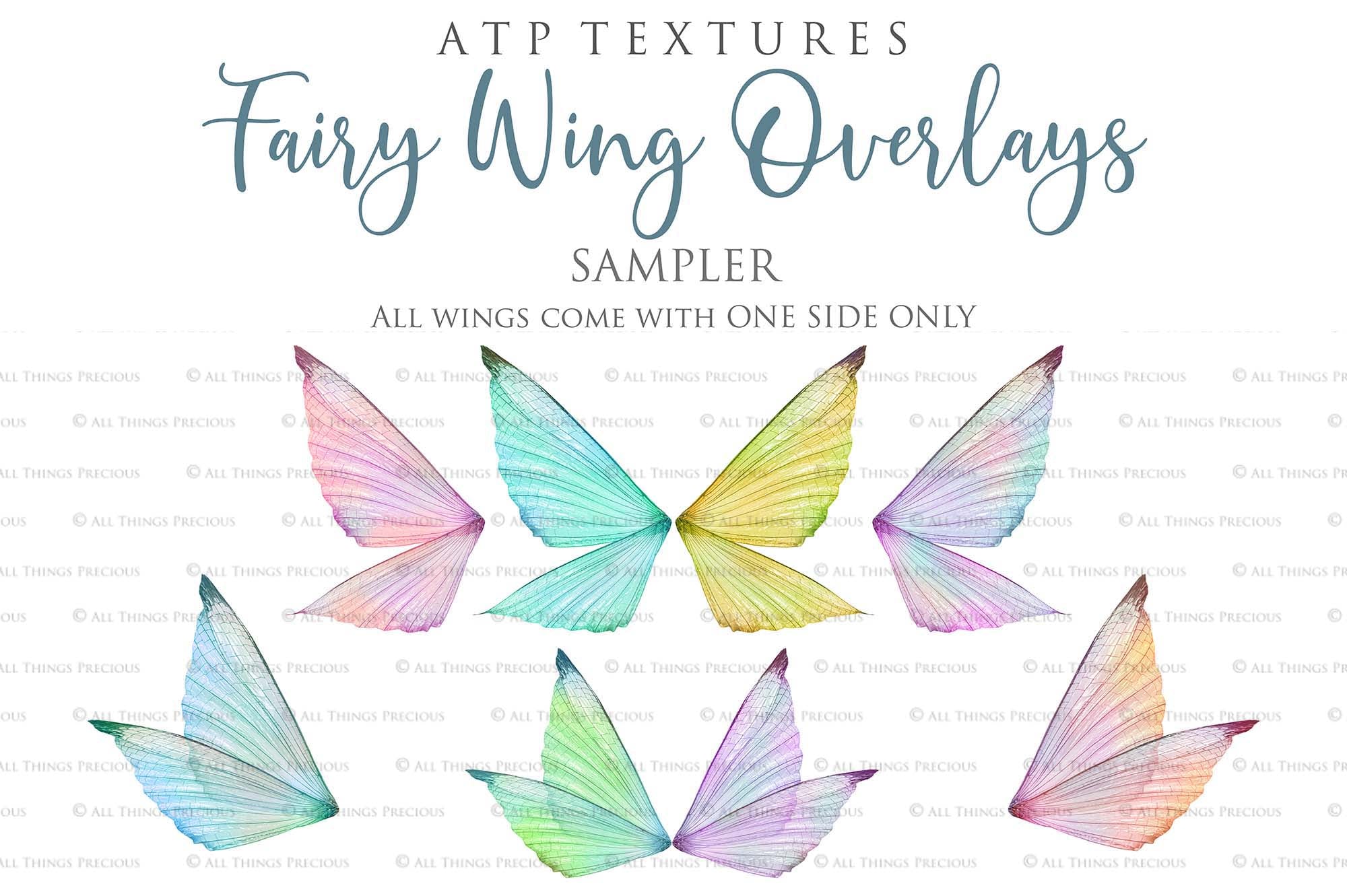 Digital Fairy Wings Overlays clipart. Png transparent see through files for photoshop. Butterfly Angel, Color, Print Photography editing. High resolution, 300dpi. Printable, Photography Graphic design assets, add on stock resources. Magical Scrapbooking design. Faery Photographer edit. Colorful Big Bundle. ATP Textures