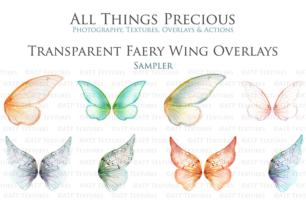 Digital Fairy Wing Overlays clipart. Png transparent see through files for photoshop. Butterfly Angel, Color, Print Photography editing. High resolution, 300dpi. Printable, Photography Graphic design assets, add on stock resources. Magical Scrapbooking design. Fairy Photographer edit. Colorful Big Bundle. ATP Textures.