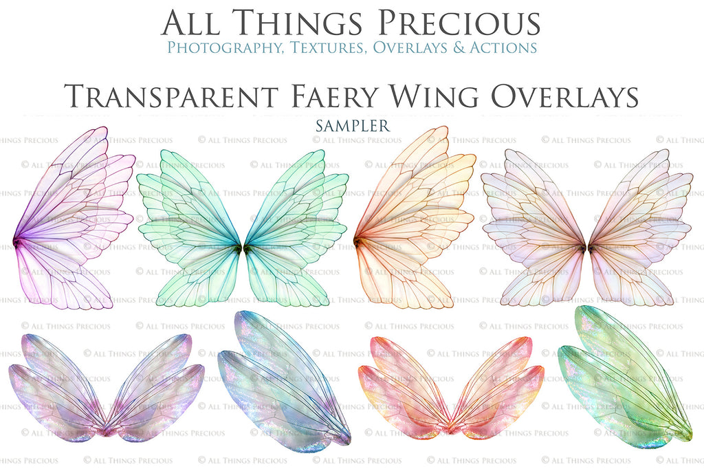 Digital Fairy Wing Overlays clipart. Png transparent see through files for photoshop. Photography editing. High resolution, 300dpi. Printable, Photography Graphic Assets, add on stock resources. Scrapbooking design. Fairy Photographer edit tools. Colourful. ATP Textures. Overlays. Actions, Printable design.