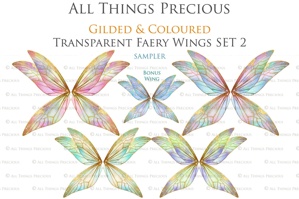 Colour Sparkling fairy wings, Png overlays for photoshop. High resolution transparent, see through wings. Fairycore, Cosplay, Photographers, Photoshop Edits, Digital overlay for photography. Digital stock and resources. Graphic design. Colourful, Gold, Fantasy Wing Bundle. Assets for Fine Art design. By ATP Textures