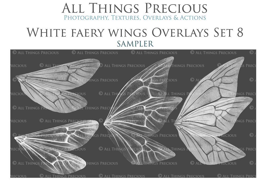 Fairy Wing Overlays For Photographers, Photoshop, Digital art. Transparent, high resolution, faery wings for photography. PNG overlays for fantasy digital art and Child portraiture. White fairy wings. Photo Overlays. Digital download. Graphic effects. Assets for photographers. ATP Textures