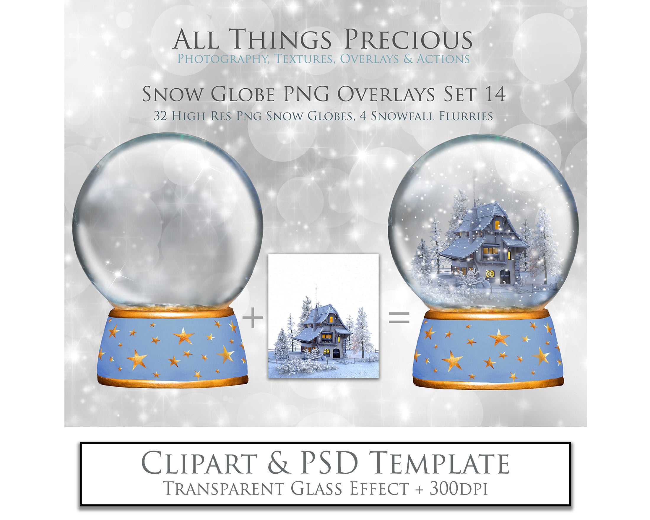 Digital Snow Globe Clipart and Background with snow Overlays and a PSD Template included in the set.The globe is transparent, perfect for you to add your own images and retain the snow globe effect. Photoshop Photography Background. Printable, Editable for Christmas with Santa Window or Glass Globe. ATP Textures