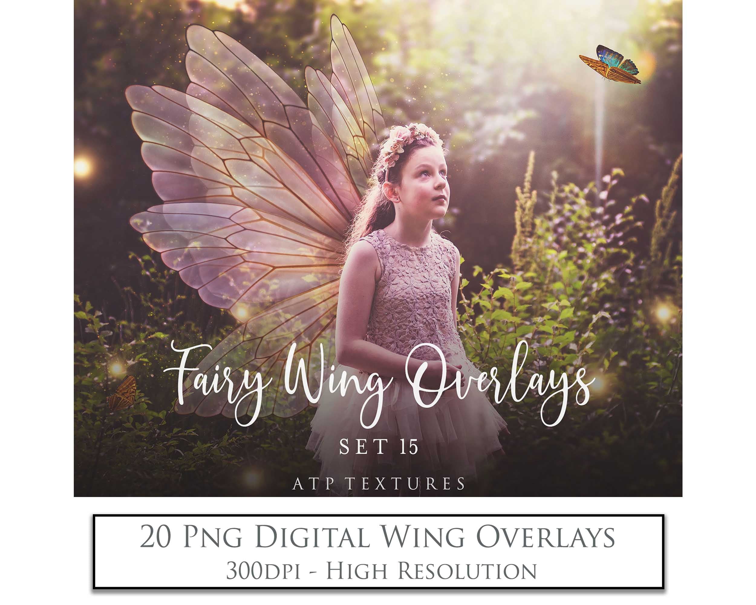 Digital Fairy Wing Overlays clipart. Png transparent see through files for photoshop. Butterfly Angel, Color, Print Photography editing. High resolution, 300dpi. Printable, Photography Graphic design assets, add on stock resources. Scrapbooking design. Fairy Photographer edit. Colorful Big Bundle. ATP Textures.
