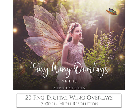 Digital Fairy Wing Overlays clipart. Png transparent see through files for photoshop. Butterfly Angel, Color, Print Photography editing. High resolution, 300dpi. Printable, Photography Graphic design assets, add on stock resources. Scrapbooking design. Fairy Photographer edit. Colorful Big Bundle. ATP Textures.