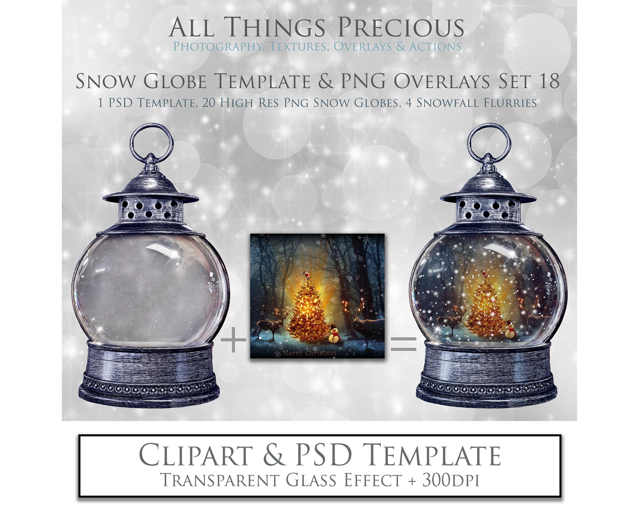 Digital Snow Globe Overlays, with snow flurries and a PSD Template included in the set. Transparent Glass Graphic Effects. Png Overlays with Photoshop Digital template file. High resolution, 300dpi. Visit the Website for more add ons, Actions, Overlays and Christmas Theme Products at ATP Textures.