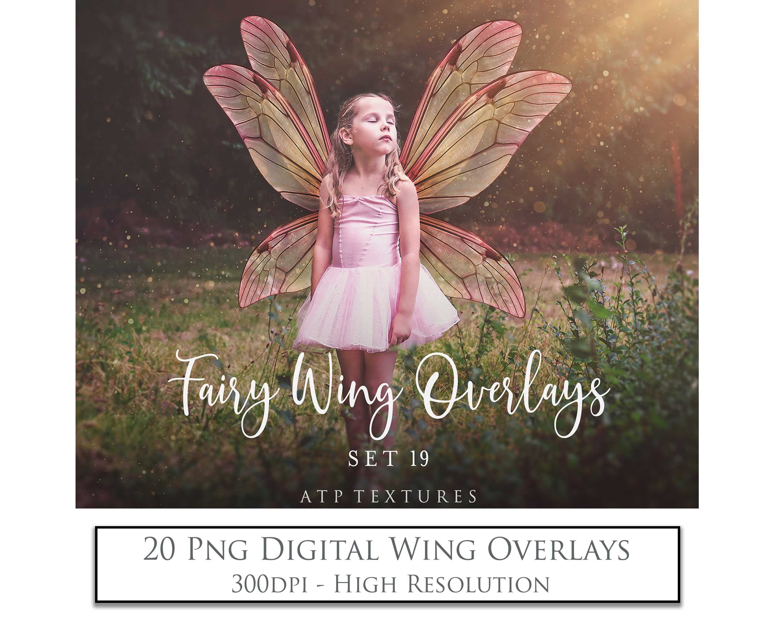 Digital Fairy Wing Overlays clipart. Png transparent see through files for photoshop. Butterfly Angel, Color, Print Photography editing. High resolution, 300dpi. Printable, Photography Graphic design assets, add on stock resources. Magical Scrapbooking design. Fairy Photographer edit. Colorful Big Bundle. ATP Textures.