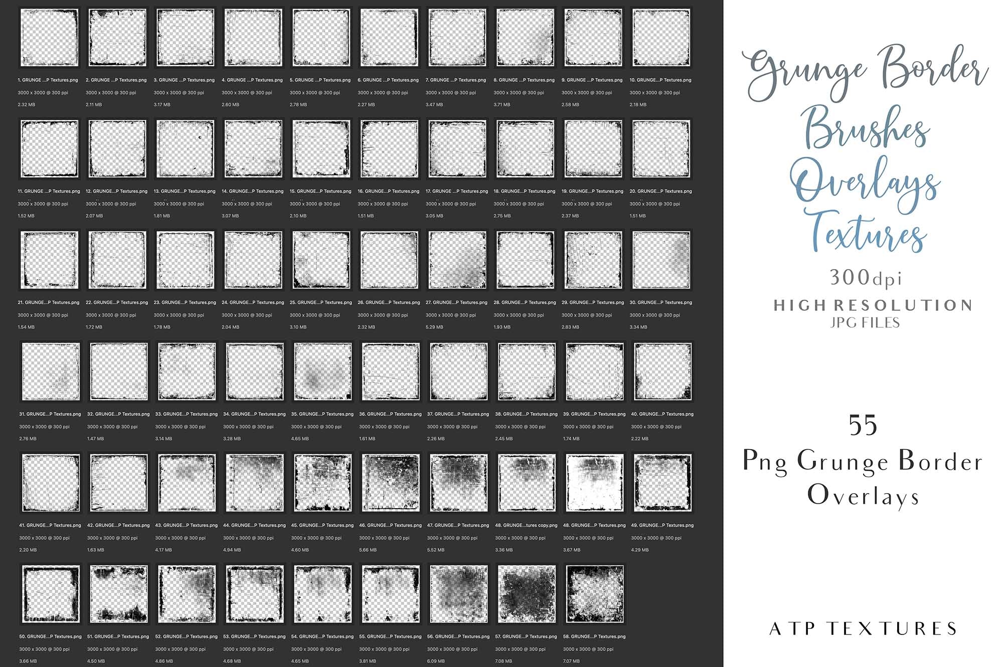 GRUNGE BORDER Digital Overlays with Photoshop Brushes – ATP Textures