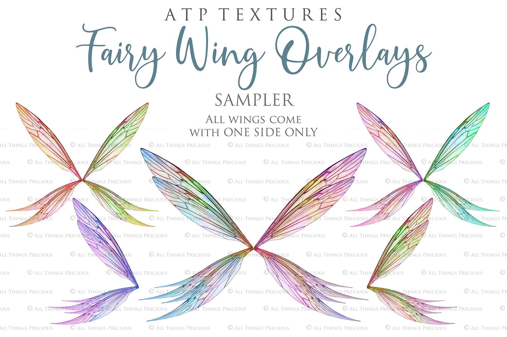 Digital Fairy Wings Overlays clipart. Png transparent see through files for photoshop. Butterfly Angel, Color, Print Photography editing. High resolution, 300dpi. Printable, Photography Graphic design assets, add on stock resources. Magical Scrapbooking design. Faery Photographer edit. Colorful Big Bundle. ATP Textures