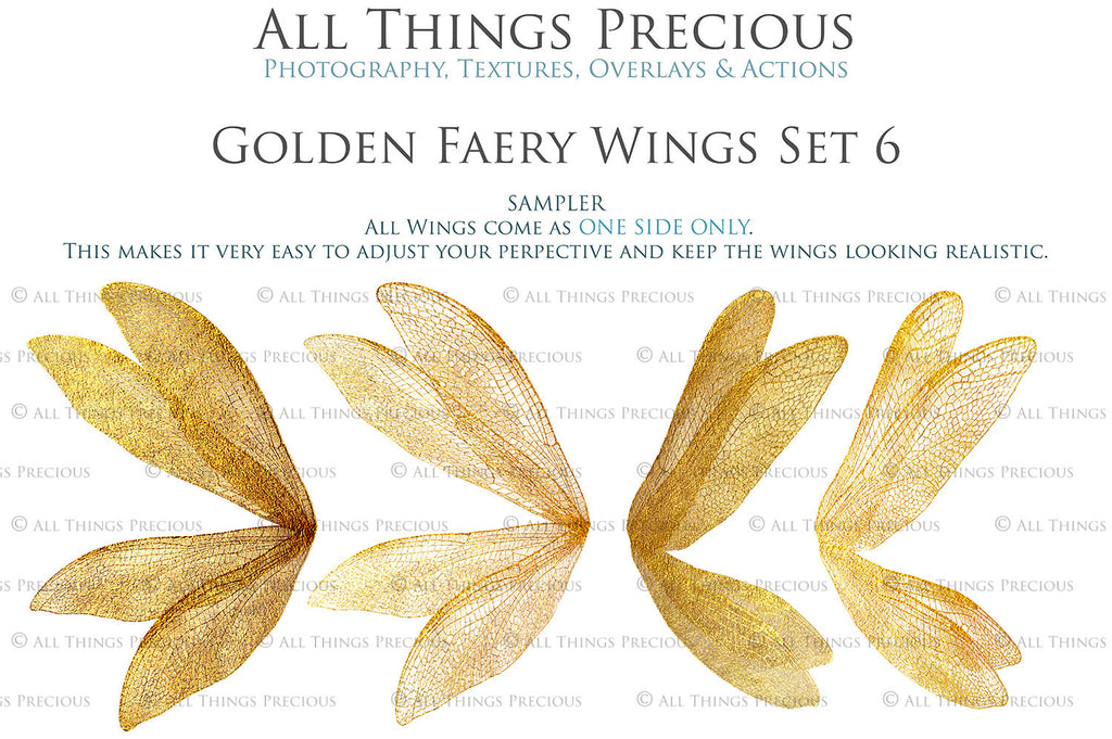 Golden fairy wings, Png overlays for photoshop. High resolution transparent, see through wings. Fairycore, Cosplay, Photographers, Photoshop Edits, Digital overlay for photography. Digital stock and resources. Graphic design. Colourful, Gold, Fantasy Wing Bundle. Assets for Fine Art design. By ATP Textures