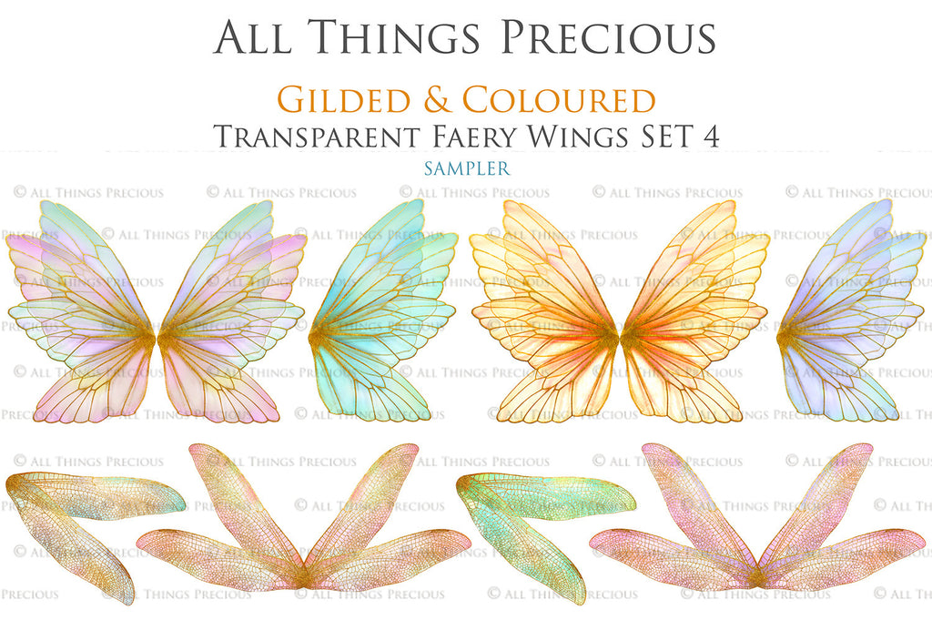 Colour Sparkling fairy wings, Png overlays for photoshop. High resolution transparent, see through wings. Fairycore, Cosplay, Photographers, Photoshop Edits, Digital overlay for photography. Digital stock and resources. Graphic design. Colourful, Gold, Fantasy Wing Bundle. Assets for Fine Art design. By ATP Textures