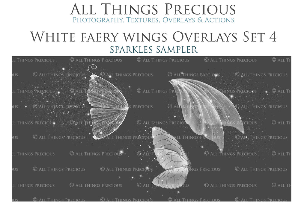 White Sparkling fairy wings, Png overlays for photoshop. High resolution transparent, see through wings. Fairycore, Cosplay, Photographers, Photoshop Edits, Digital overlay for photography. Digital stock and resources. Graphic design. Colourful, Gold, Fantasy Wing Bundle. Assets for Fine Art design. By ATP Textures