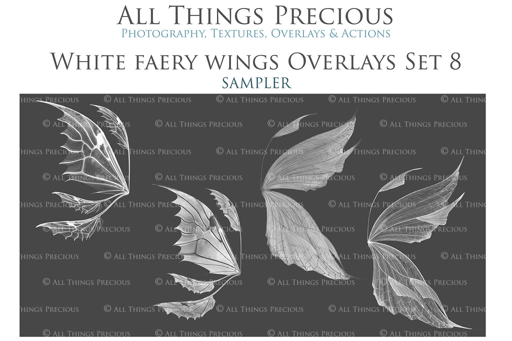 Fairy Wing Overlays For Photographers, Photoshop, Digital art. Transparent, high resolution, faery wings for photography. PNG overlays for fantasy digital art and Child portraiture. White fairy wings. Photo Overlays. Digital download. Graphic effects. Assets for photographers. ATP Textures