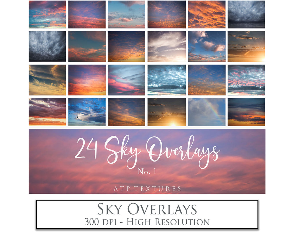 Vibrant Sky Overlays For Photographers, Photoshop, Digital art and Creatives. High resolution for photography and wall art print. These are gorgeous Photography overlays for fantasy digital art and Child portraiture. Landscape clouds with sunset, sunrise and flare. Graphic digital assets for design. Atp Textures