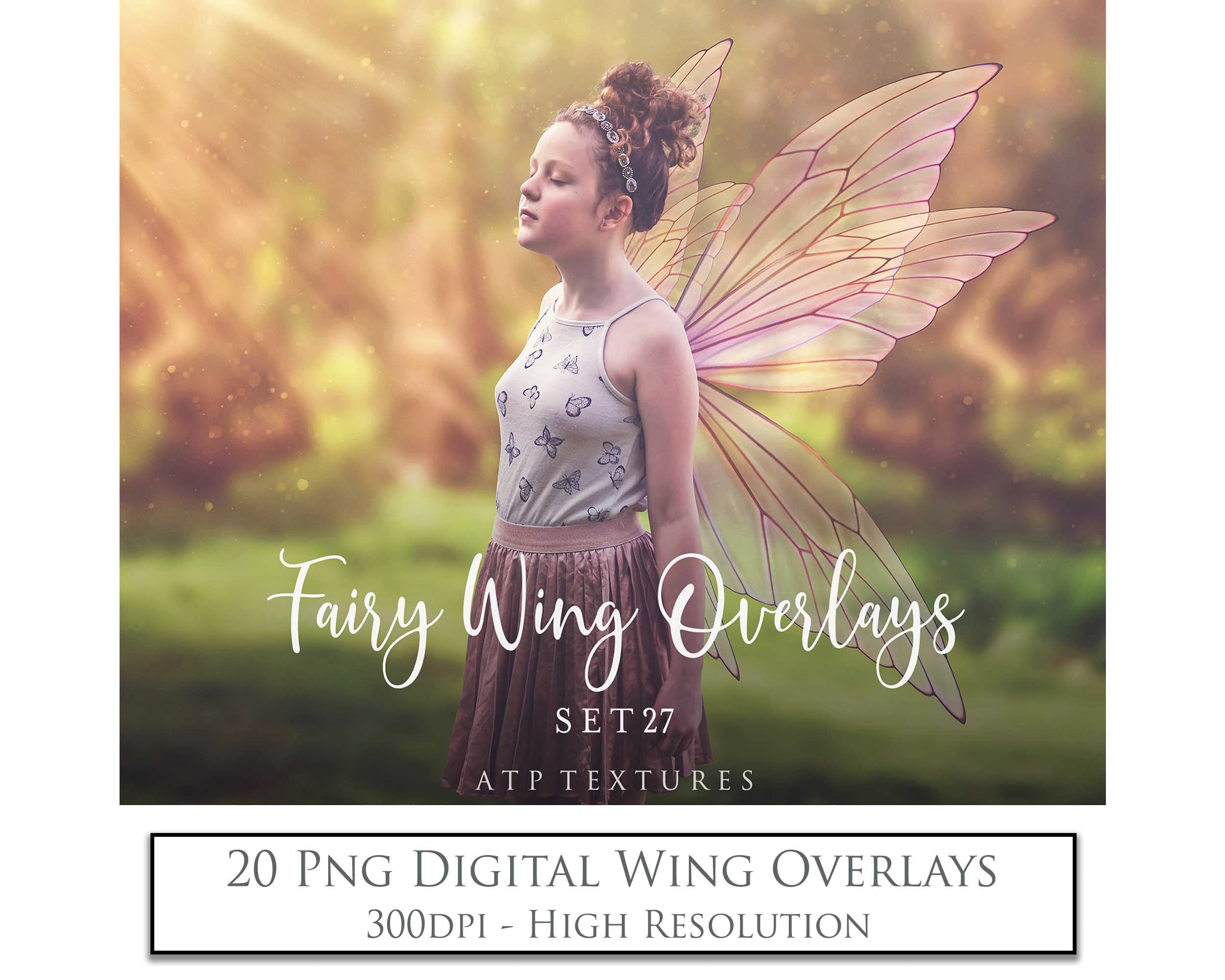 Digital Fairy Wings Overlays clipart. Png transparent see through files for photoshop. Butterfly Angel, Color, Print Photography editing. High resolution, 300dpi. Printable, Photography Graphic design assets, add on stock resources. Magical Scrapbooking design. Faery Photographer edit. Colorful Big Bundle. ATP Textures