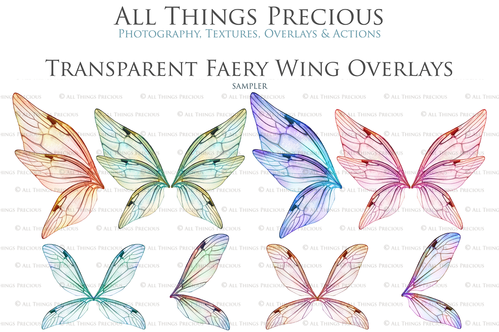 Digital Fairy Wing Overlays clipart. Png transparent see through files for photoshop. Photography editing. High resolution, 300dpi. Printable, Photography Graphic Assets, add on stock resources. Scrapbooking design. Fairy Photographer edit tools. Colourful. ATP Textures. Overlays. Actions, Printable design.