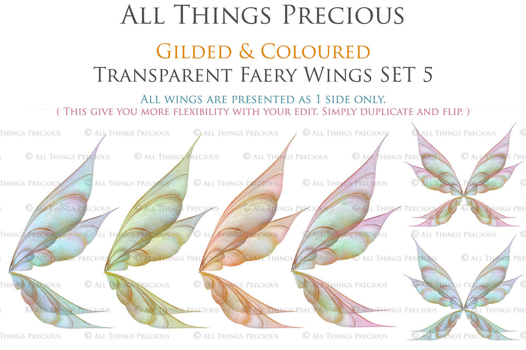 Colour Sparkling fairy wings, Png overlays for photoshop. High resolution transparent, see through wings. Fairycore, Cosplay, Photographers, Photoshop Edits, Digital overlay for photography. Digital stock and resources. Graphic design. Colourful, Gold, Fantasy Wing Bundle. Assets for Fine Art design. By ATP Textures