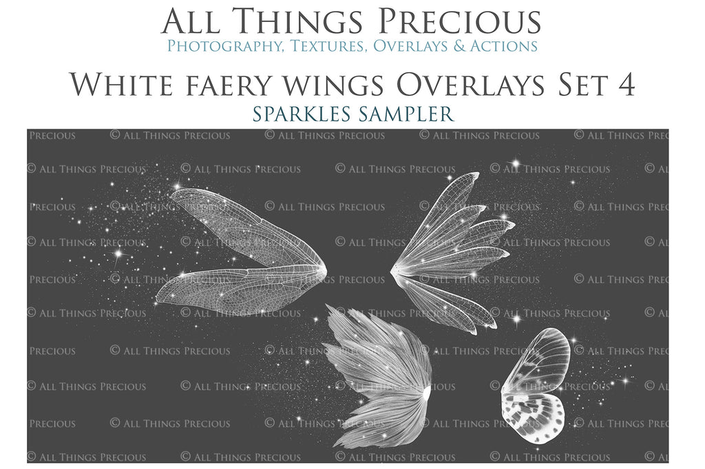 White Sparkling fairy wings, Png overlays for photoshop. High resolution transparent, see through wings. Fairycore, Cosplay, Photographers, Photoshop Edits, Digital overlay for photography. Digital stock and resources. Graphic design. Colourful, Gold, Fantasy Wing Bundle. Assets for Fine Art design. By ATP Textures