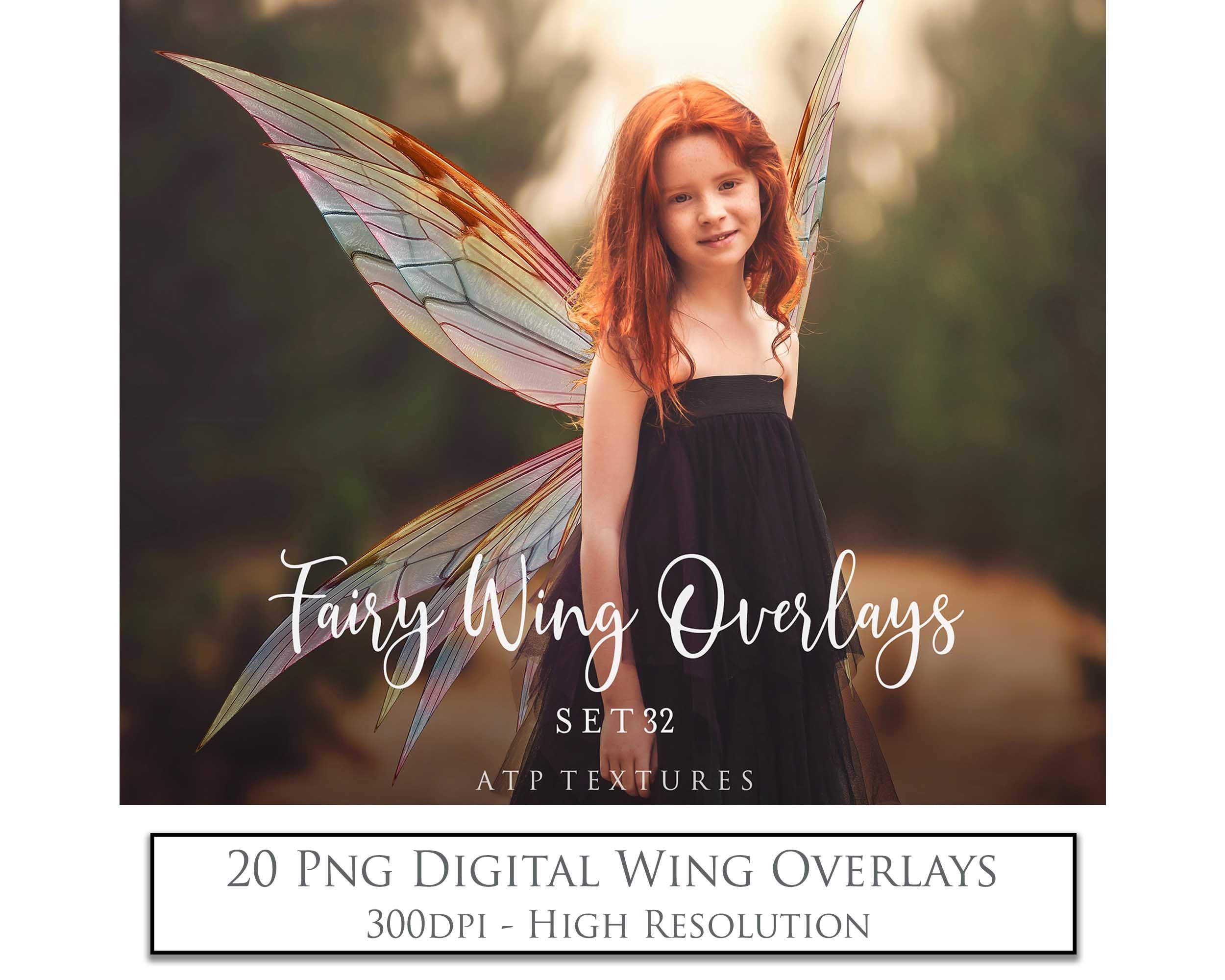 Digital Fairy Wings Overlays clipart. Png transparent see through files for photoshop. Butterfly Angel, Color, Print Photography editing. High resolution, 300dpi. Printable, Photography Graphic design assets, add on stock resources. Magical Scrapbooking design. Faery Photographer edit. Colorful Big Bundle. ATP Textures