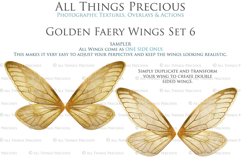 Golden fairy wings, Png overlays for photoshop. High resolution transparent, see through wings. Fairycore, Cosplay, Photographers, Photoshop Edits, Digital overlay for photography. Digital stock and resources. Graphic design. Colourful, Gold, Fantasy Wing Bundle. Assets for Fine Art design. By ATP Textures