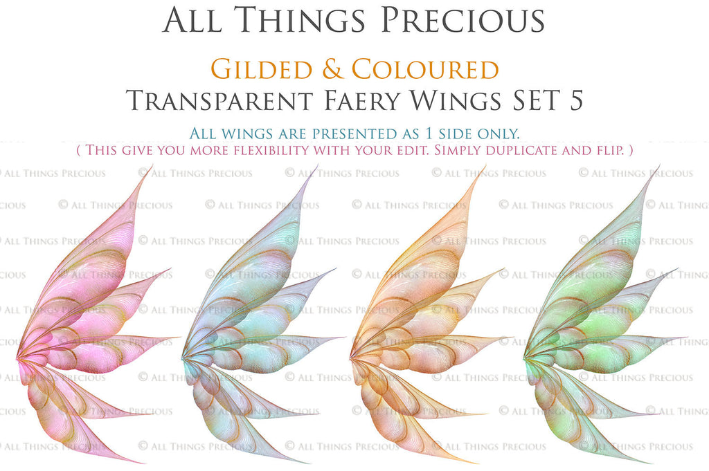 Colour Sparkling fairy wings, Png overlays for photoshop. High resolution transparent, see through wings. Fairycore, Cosplay, Photographers, Photoshop Edits, Digital overlay for photography. Digital stock and resources. Graphic design. Colourful, Gold, Fantasy Wing Bundle. Assets for Fine Art design. By ATP Textures