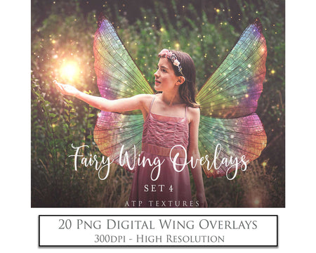 Digital Fairy Wings Overlays clipart. Png transparent see through files for photoshop. Butterfly Angel, Color, Print Photography editing. High resolution, 300dpi. Printable, Photography Graphic design assets, add on stock resources. Magical Scrapbooking design. Faery Photographer edit. Colorful Big Bundle. ATP Textures