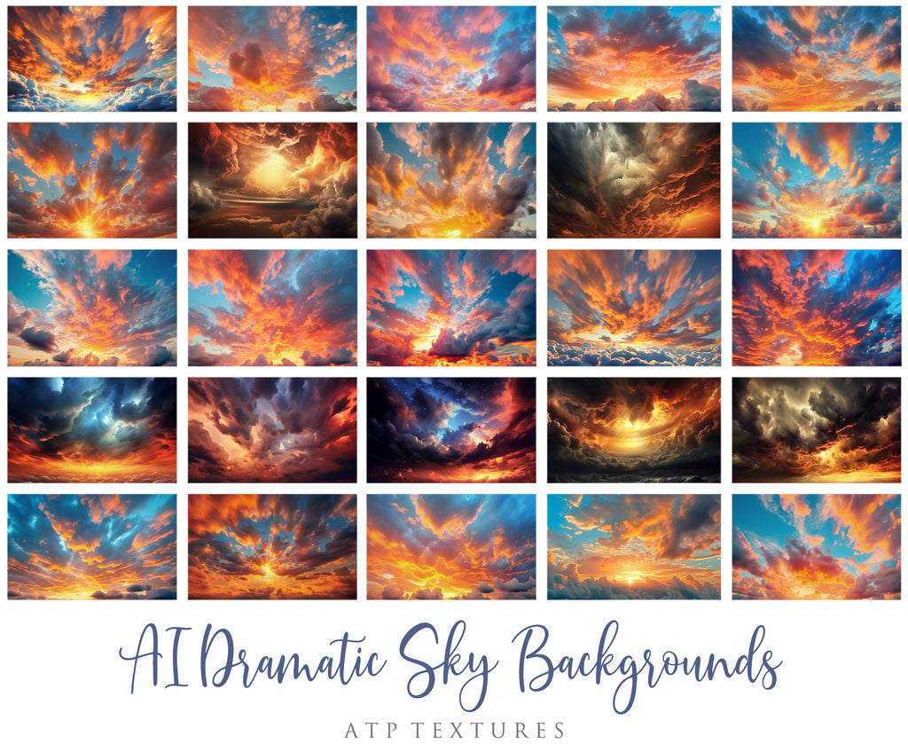 Dramatic Sky Overlays. Digital Backgrounds for Photographers. Add to your images for a dramatic sky effect. Each Digital file is 300dpi. All are 3500x6000.  These are in Jpeg format and high resolution. Find more at ATP Textures store!