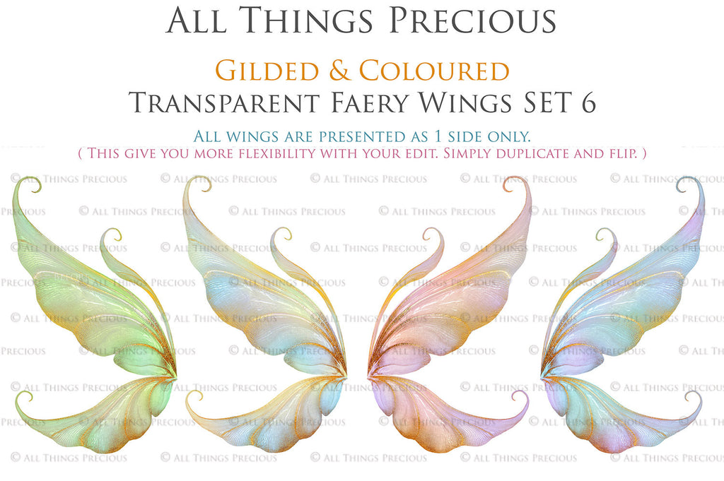 Colour Sparkling fairy wings, Png overlays for photoshop. High resolution transparent, see through wings. Fairycore, Cosplay, Photographers, Photoshop Edits, Digital overlay for photography. Digital stock and resources. Graphic design. Colourful, Gold, Fantasy Wing Bundle. Assets for Fine Art design. By ATP Textures