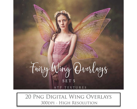 Digital Fairy Wings Overlays clipart. Png transparent see through files for photoshop. Butterfly Angel, Color, Print Photography editing. High resolution, 300dpi. Printable, Photography Graphic design assets, add on stock resources. Magical Scrapbooking design. Faery Photographer edit. Colorful Big Bundle. ATP Textures