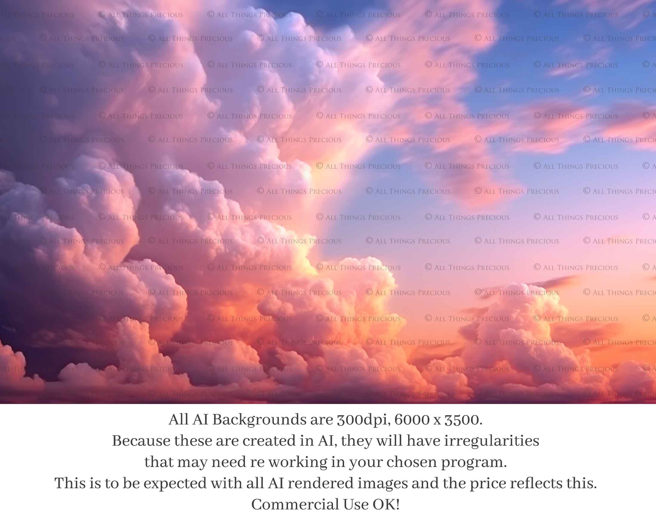 Pastel Clouds and Sky Overlays. Digital Backgrounds for Photographers. Add to your images for a dramatic sky effect. Each Digital file is 300dpi. All are 3500x6000.  These are in Jpeg format and high resolution. Find more at ATP Textures store!