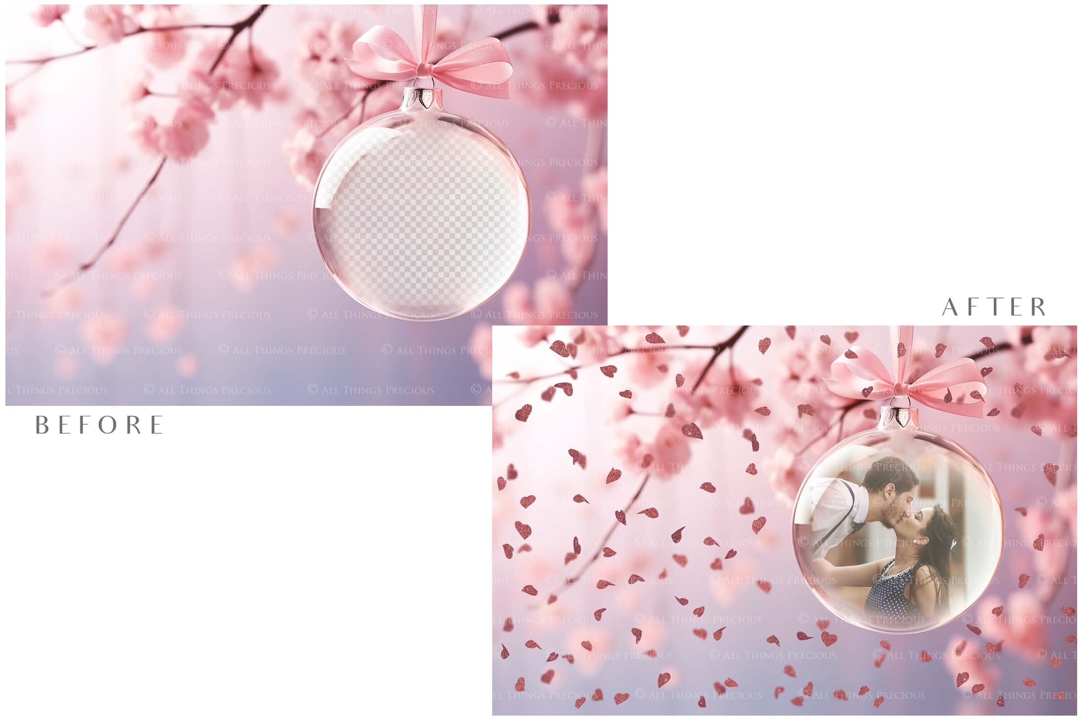 Valentines, Newborn, Wedding Announcement PSD template and Overlays. Digital Background, with Glows and petals. The heart shaped globe is transparent, perfect for you to add your own images and retain the glass globe effect.This file is 6000 x 4000, 300dpi. Photography, Scrapbooking, Png, Jpeg, Psd. ATP Textures.